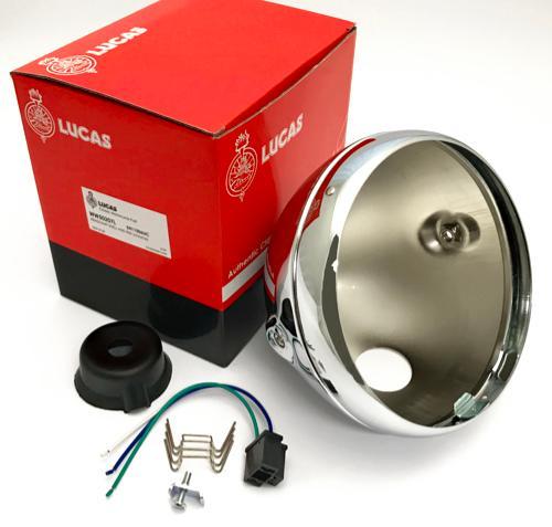 Lucas 7 Motorcycle Chrome Universal Headlamp light shell + Rim 5411506UC 1 Hole - High quality product image showing Lucas 7 Motorcycle Chrome Universal Headlamp light shell + Rim 5411506UC 1 Hole details and features