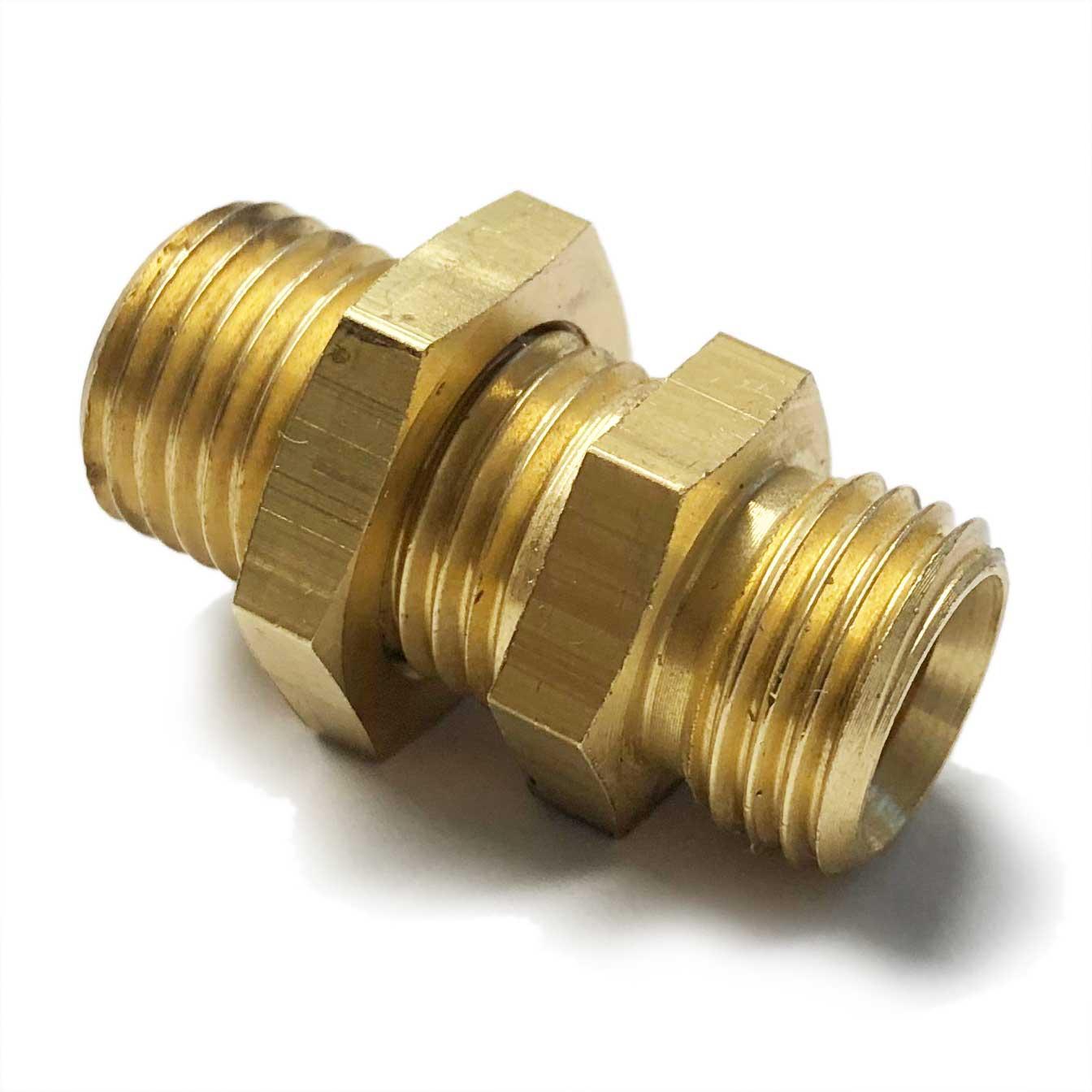 Brass Equal Bulkhead Coupling  5/16 O/D - 1/4 BSP - Petrol Fuel Pipe - High quality product image showing Brass Equal Bulkhead Coupling  5/16 O/D - 1/4 BSP - Petrol Fuel Pipe details and features