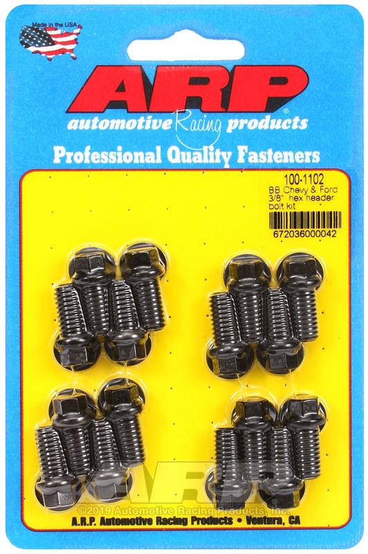 ARP 100-1102 Exhaust Header Bolt; For Use With Chevy Big Block; 3/8 - 16 Inch Thread Size; .750 Inch Length; Hex Style Head Type; Black Oxide; Black; Chrome Moly; Set of 16