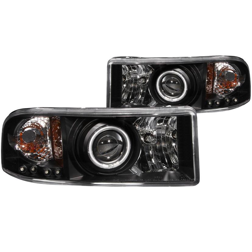 ANZO 111065 Dodge Ram Projector With Halo/Black Clear With Amber Reflectors Headlight Assembly (Pair)