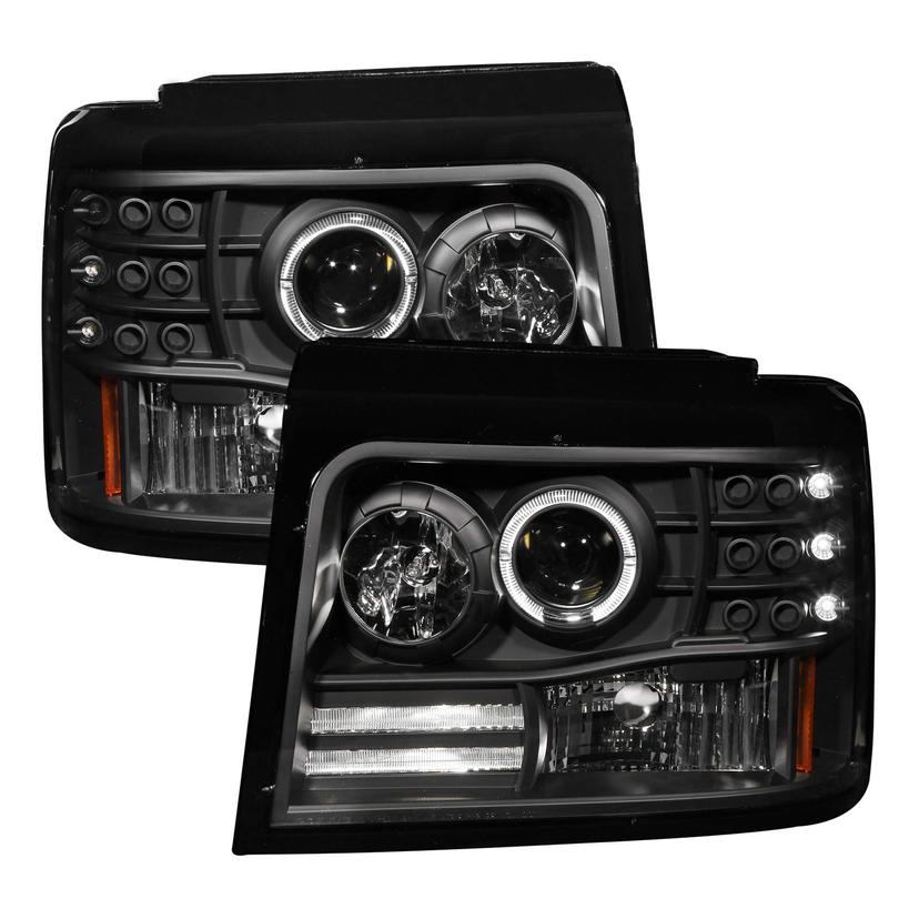 ANZO 111184 Black Projector Halo Headlight with Side Marker and Parking Light for Ford F-150/F-250/Bronco (Pair)