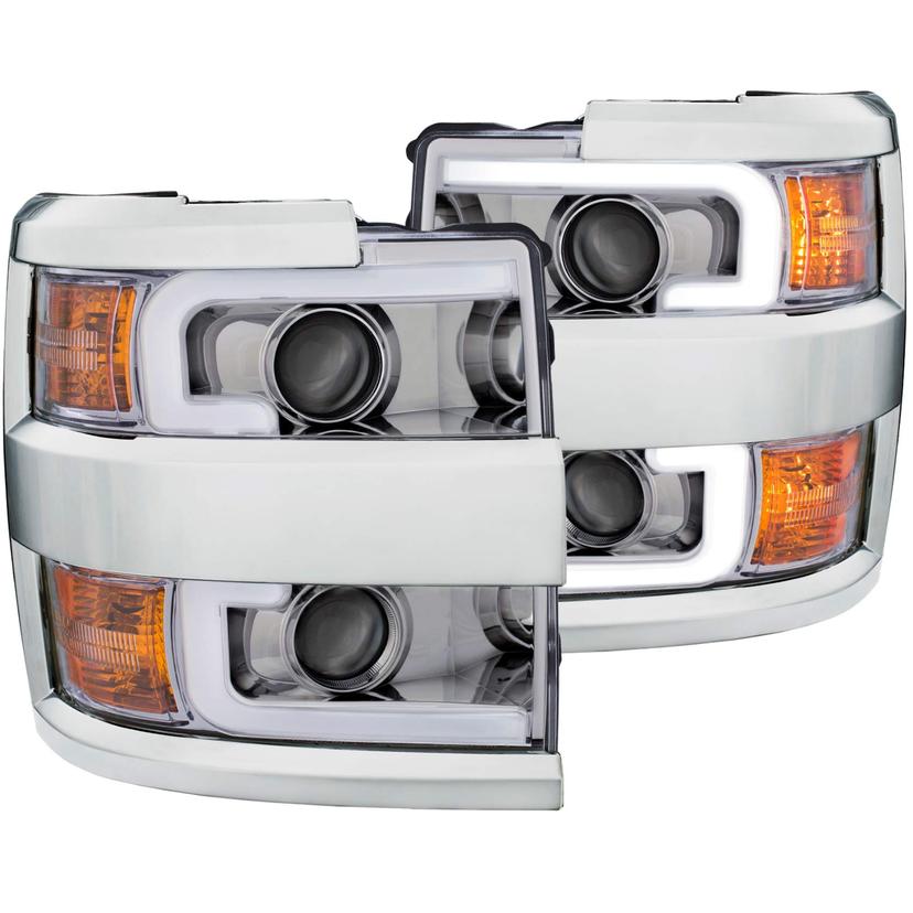 ANZO 111360 CHEVY SILVERADO 2500HD,3500HD 15-19 PROJECTOR PLANK STYLE H.L. CHROME CLEAR AMBER