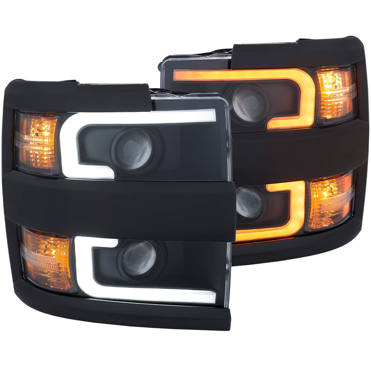 ANZO 111364 Headlight Assembly; Halogen Bulb; Projector Beam With Switchback Design; Clear/ Amber Lens; Black Housing With Black Rim; Set of 2 - High quality product image showing ANZO 111364 Headlight Assembly; Halogen Bulb; Projector Beam With Switchback Design; Clear/ Amber Lens; Black Housing With Black Rim; Set of 2 details and features