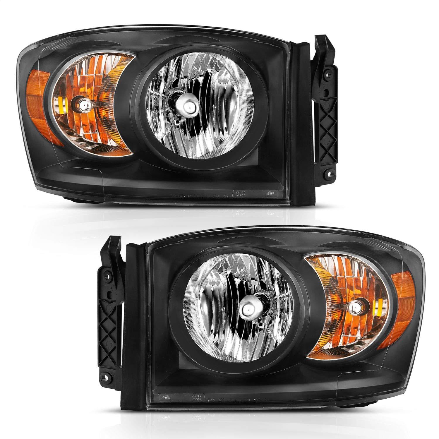 ANZO 111427 2006-2009 Dodge Ram 1500 Crystal Headlight Black Amber - High quality product image showing ANZO 111427 2006-2009 Dodge Ram 1500 Crystal Headlight Black Amber details and features