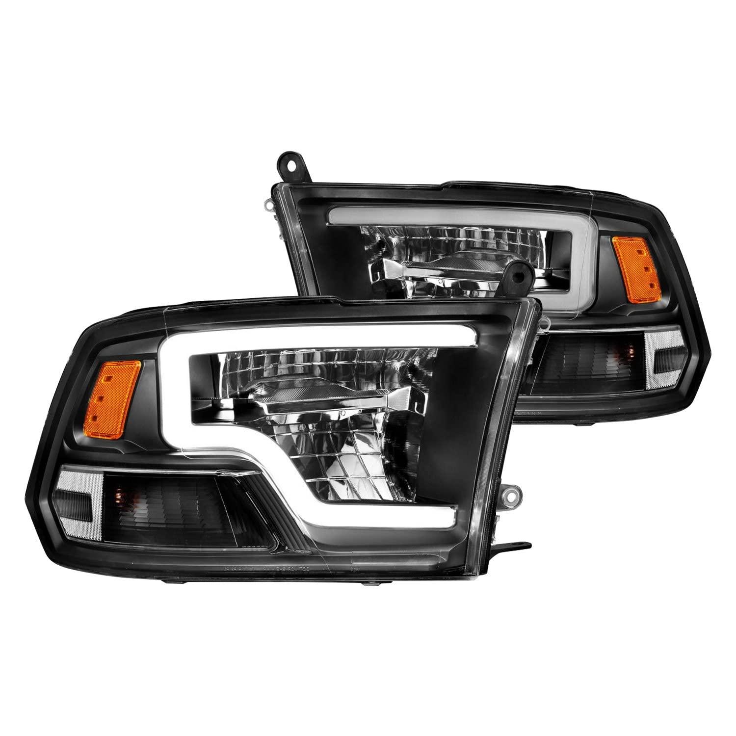 ANZO 111539 2009-2020 Dodge Ram 1500 Full LED Square Projector Headlights w/Chrome Housing Black Amber - High quality product image showing ANZO 111539 2009-2020 Dodge Ram 1500 Full LED Square Projector Headlights w/Chrome Housing Black Amber details and features