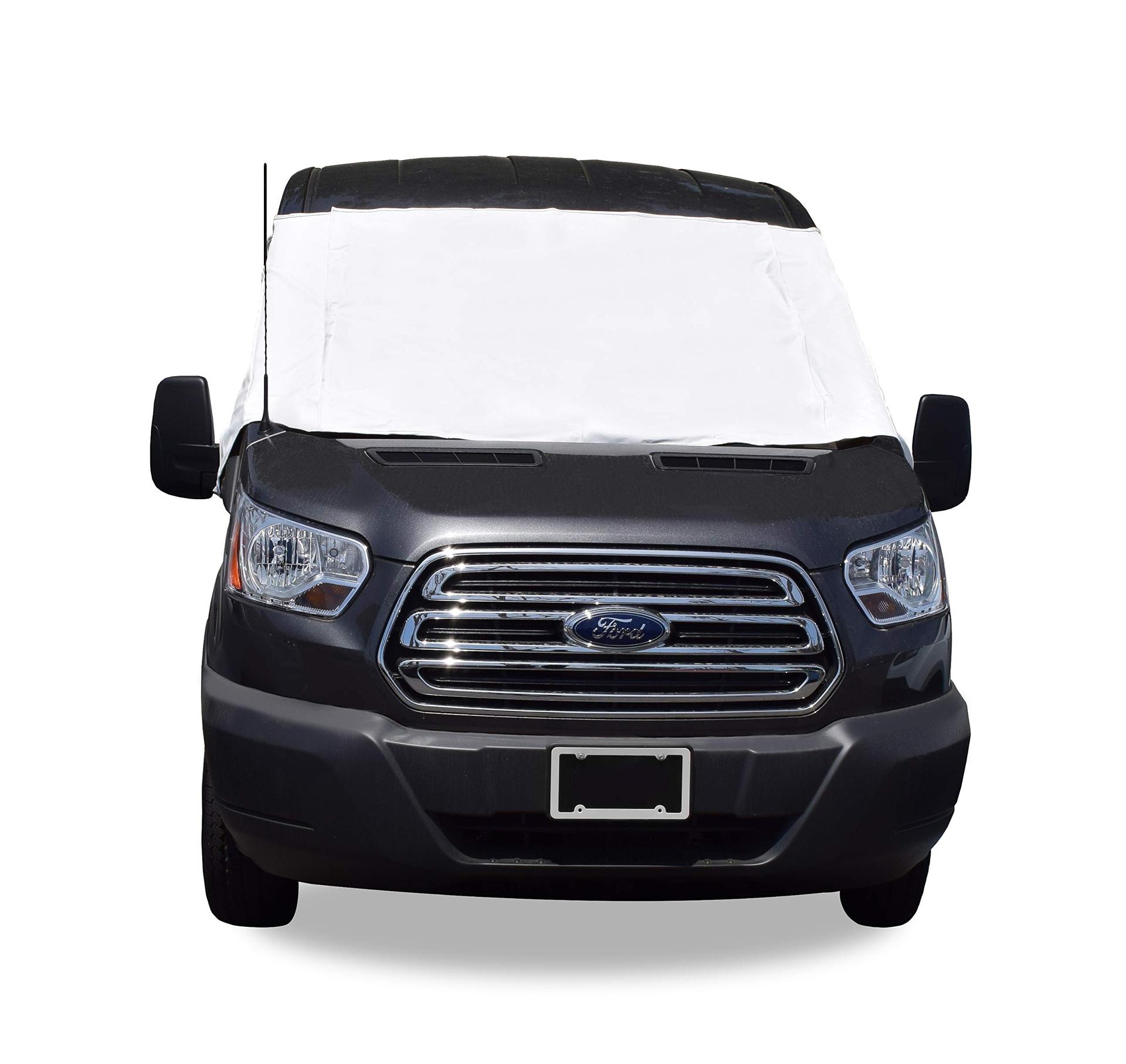 ADCO 2525 Windshield Cover; For Class C And Class B Ford Transit Motorhomes Manufactured 2015 To 2019; Protects Dashboard From Fading And Cracking Against Sun; Mounts Using Magnetic Fasteners And Anti-Theft Tabs; White; Vinyl - High quality product image showing ADCO 2525 Windshield Cover; For Class C And Class B Ford Transit Motorhomes Manufactured 2015 To 2019; Protects Dashboard From Fading And Cracking Against Sun; Mounts Using Magnetic Fasteners And Anti-Theft Tabs; White; Vinyl details and features