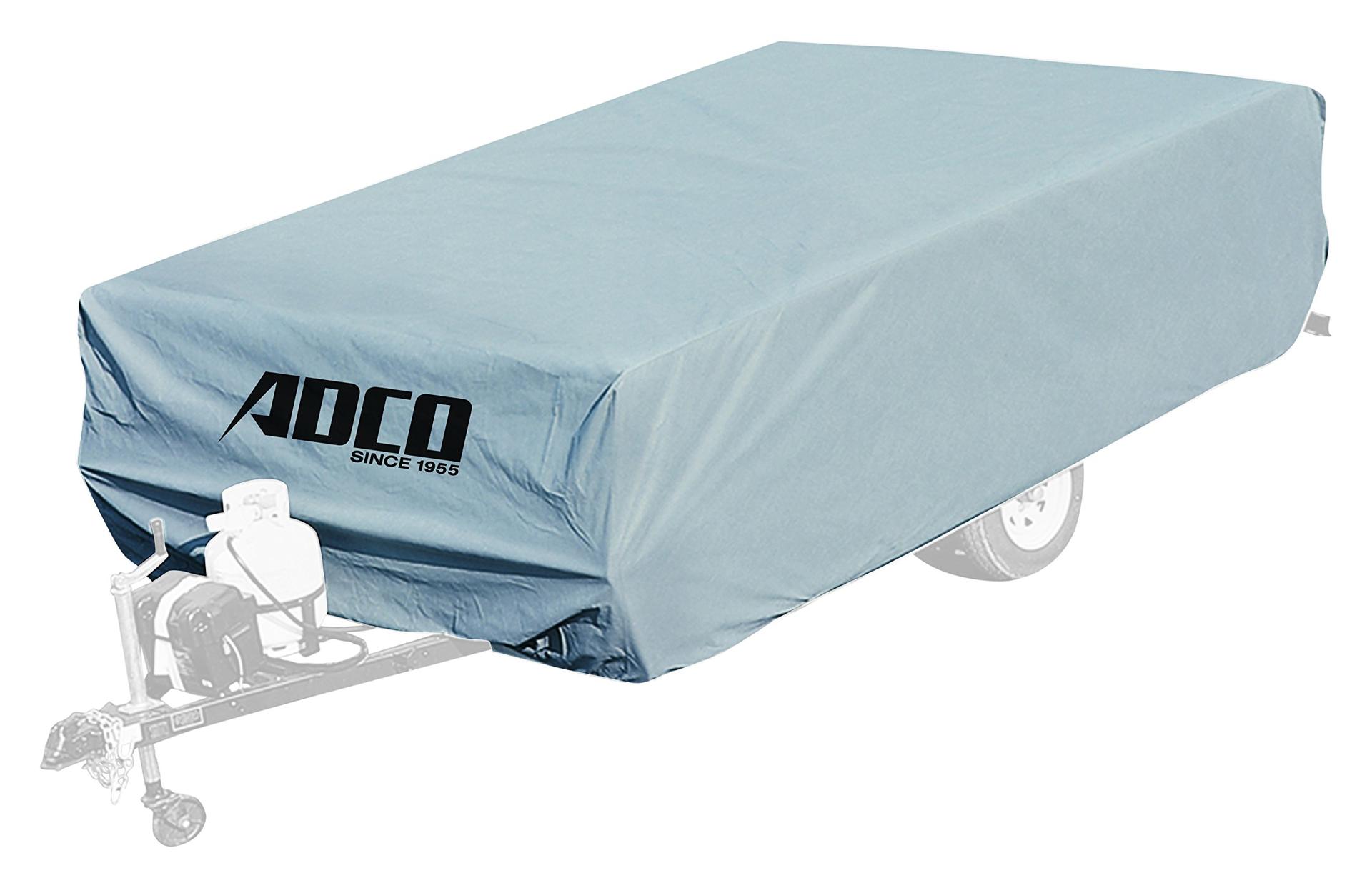 ADCO 2892 Pop Up Folding Trailer Polypropylene Cover, Fits 101 INCH - 12FT Trailers, Gray/White - High quality product image showing ADCO 2892 Pop Up Folding Trailer Polypropylene Cover, Fits 101 INCH - 12FT Trailers, Gray/White details and features