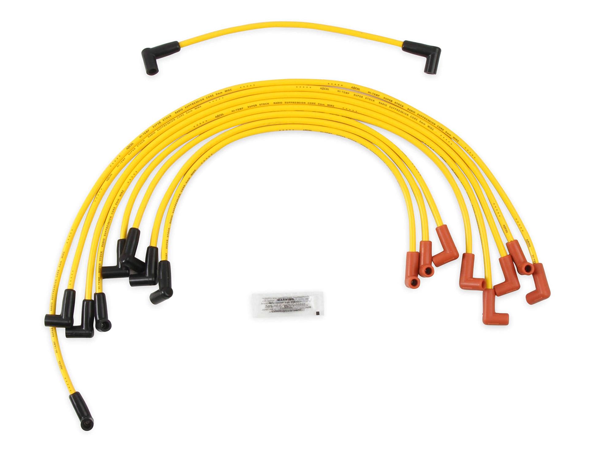 ACCEL 4048 Spark Plug Wire Set - 8mm - Yellow with HEI Stock Style Boots - High quality product image showing ACCEL 4048 Spark Plug Wire Set - 8mm - Yellow with HEI Stock Style Boots details and features