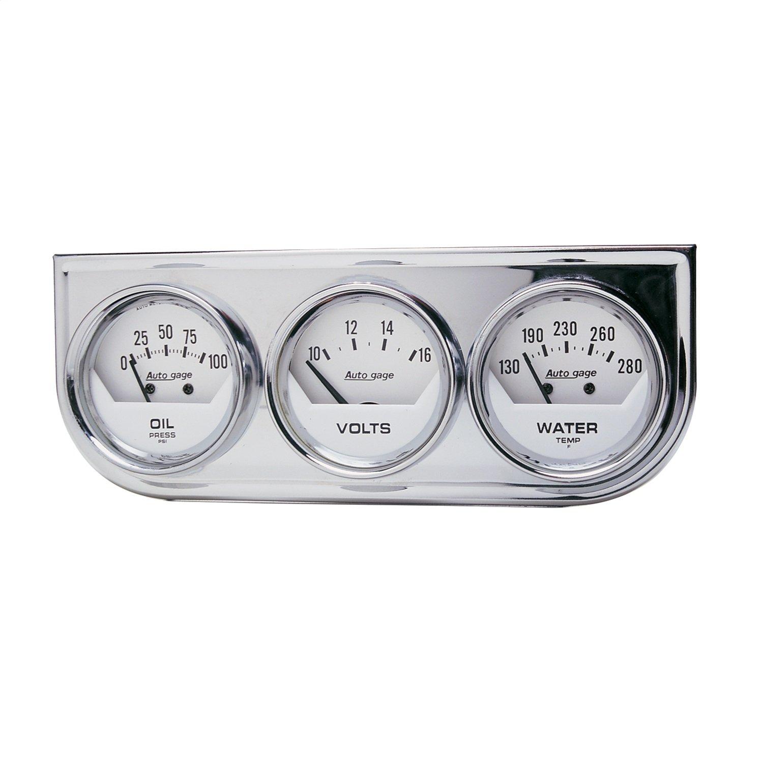 AUTO METER 2325 Autogage White Console Oil/Volt/Water Gauge with Chrome Steel, 2.3125 in. - High quality product image showing AUTO METER 2325 Autogage White Console Oil/Volt/Water Gauge with Chrome Steel, 2.3125 in. details and features