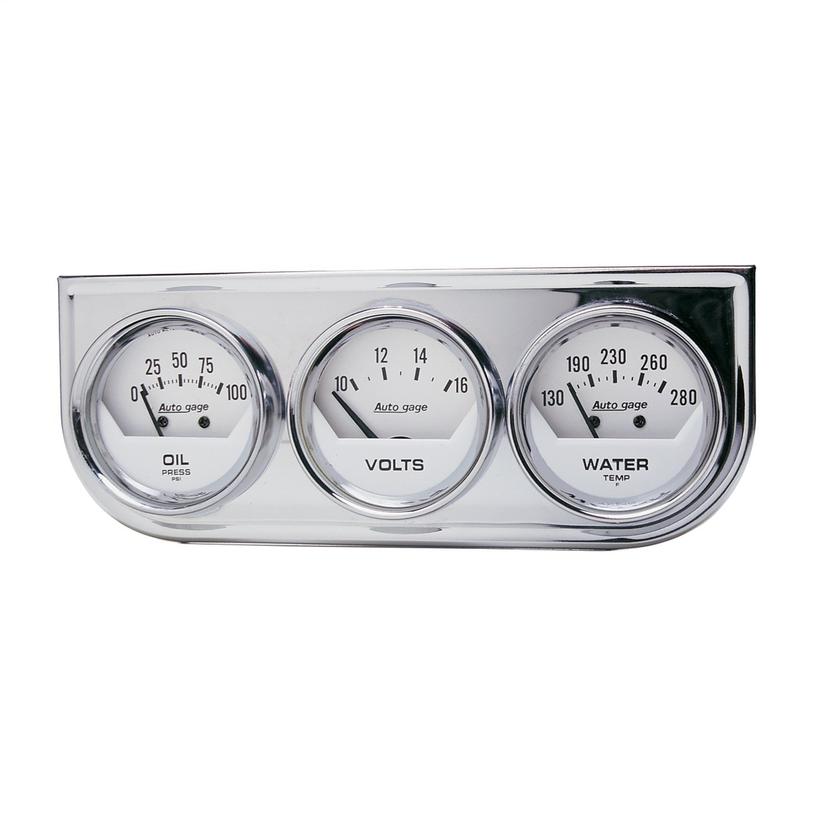 AUTO METER 2325 Autogage White Console Oil/Volt/Water Gauge with Chrome Steel, 2.3125 in.