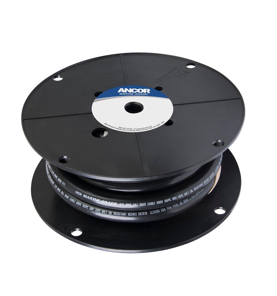 ANCOR 118010 TINNED COPPER BATTERY CABLE 3/0 AW, Without Terminal; Black Negative; Tinned Copper Conductor/ PVC Insulation; 100 Foot Spool; 3/0 Gauge Auxiliary Wire; 600 Volts; UL/ CSA/ ABYC/ US Coast Guard Certified - The Twister Group Tools product