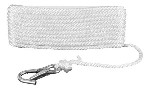 ATTWOOD 117237 11723-7 Solid Braid Multifilament Polypropylene Anchor Line with Spring Hook 3/8-Inch x 50-Feet, White - The Twister Group Tools product