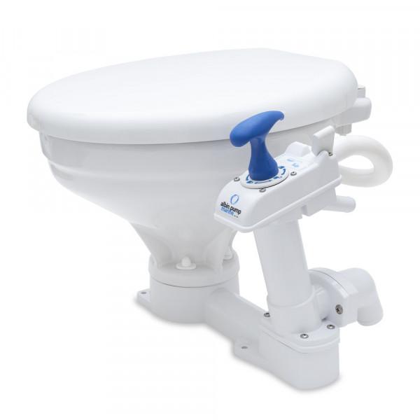 ALBIN 07-01-002 MARINE TOILET MANUAL COMFORT, Permanent; White Thermoplastic Softclose Seat With 14.4 Inch Seat Height; One Handle Flush Control; Manual Flush; White Vitreous Porcelain; 18-1/2 Inch Width x 19.3 Inch Depth x 13.4 Inch Height - The Twister Group Tools product