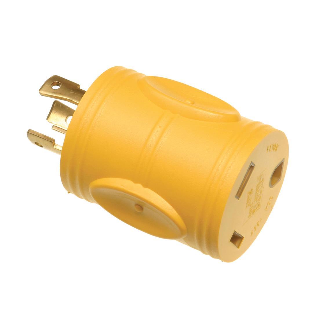 ARCON 14398 Power Cord Adapter; Adapts All Brands Of RV Plugs; Round; 30 Amp; Easy Grip Handle; cULus Certified, Yellow - High quality product image showing ARCON 14398 Power Cord Adapter; Adapts All Brands Of RV Plugs; Round; 30 Amp; Easy Grip Handle; cULus Certified, Yellow details and features