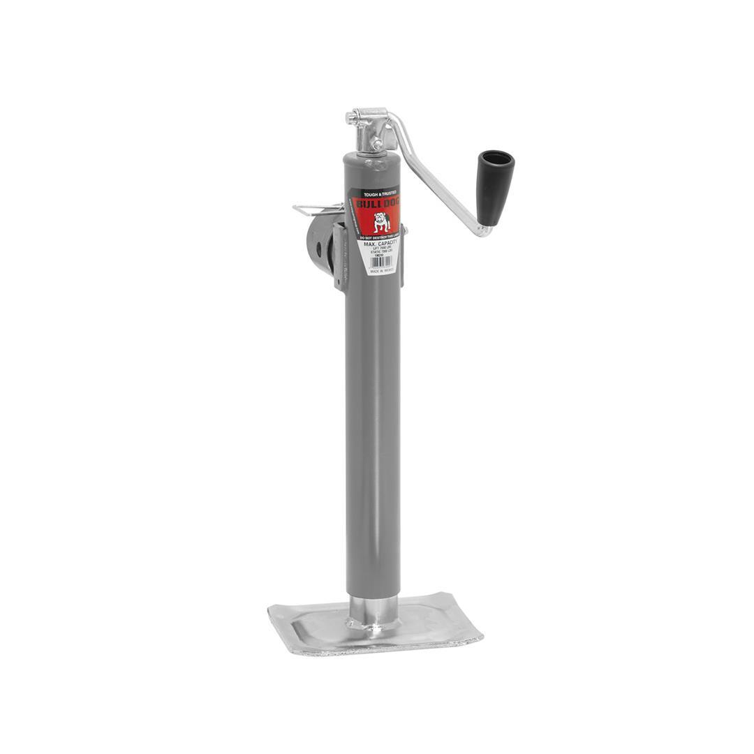BULLDOG 198200 Gray Universal 15 INCH Topwind Travel Weld-On Swivel Trailer Jack with Foot Plate (7,000 lbs. Lift Capacity) - High quality product image showing BULLDOG 198200 Gray Universal 15 INCH Topwind Travel Weld-On Swivel Trailer Jack with Foot Plate (7,000 lbs. Lift Capacity) details and features