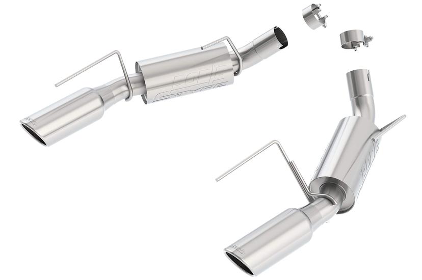 BORLA 11750 Axle-Back Perf. Exhaust Sys. for 05-09 Ford Mustang GT 4.6L V8 & 07-09 Shelby GT500 5.4L V8 T-304 Stainless Steel S-Type Dual Split Rear Exit Single 4 INCH Round Chrome Tips Each Side