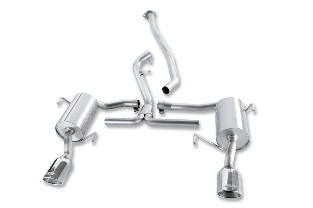 BORLA 140324 Exhaust System Kit; Cat-Back System; T-304 Stainless Steel; With Mufflers; 2-1/4 Inch To 2 Inch Pipe Diameter; Single Exhaust With Dual Exit; Split Rear Exit; 4-1/4 Inch x 3-1/2 Inch Oval Polished T-304 Stainless Steel Tip - The Twister Group Tools product