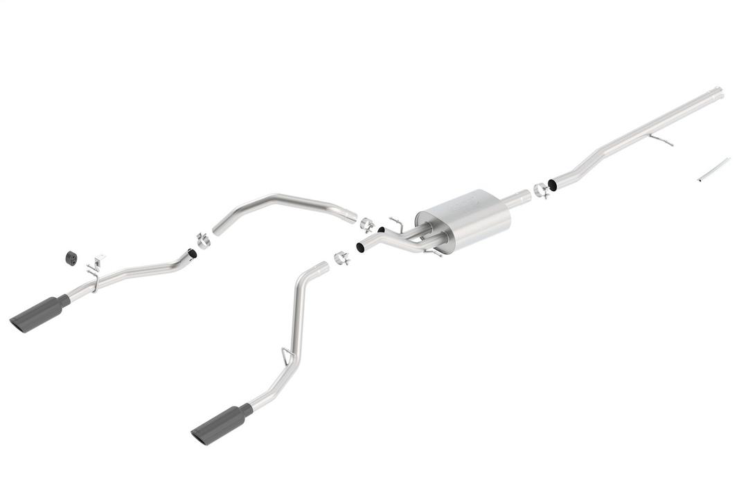 BORLA 140537BC Cat-Back Perf. Exh. Sys. for 14-18 Chevrolet Silverado 1500/ GMC Sierra 1500/ 19 Silverado & Sierra 1500 LD ONLY V8 ATAK Dual Split Rear Exit 4 INCH Rnd. Black Chrome Tips - The Twister Group Tools product