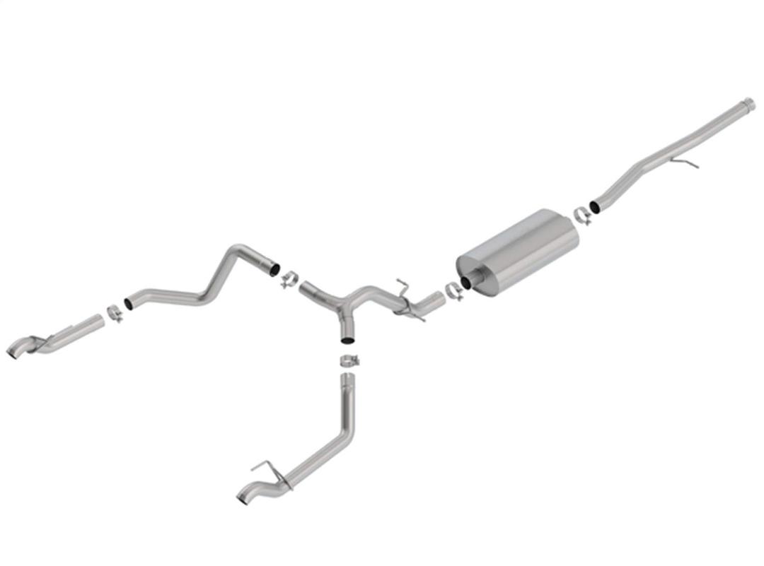 BORLA 140767 Exhaust System Kit; Touring Cat Back System; T-304 Stainless Steel; With Muffler; 3 Inch Pipe Diameter To 2-3/4 Inch Pipe Diameter; Single Exhaust With Dual Exit; Split Rear Exit; Without Tips; Re-Use Factory Tips - The Twister Group Tools product