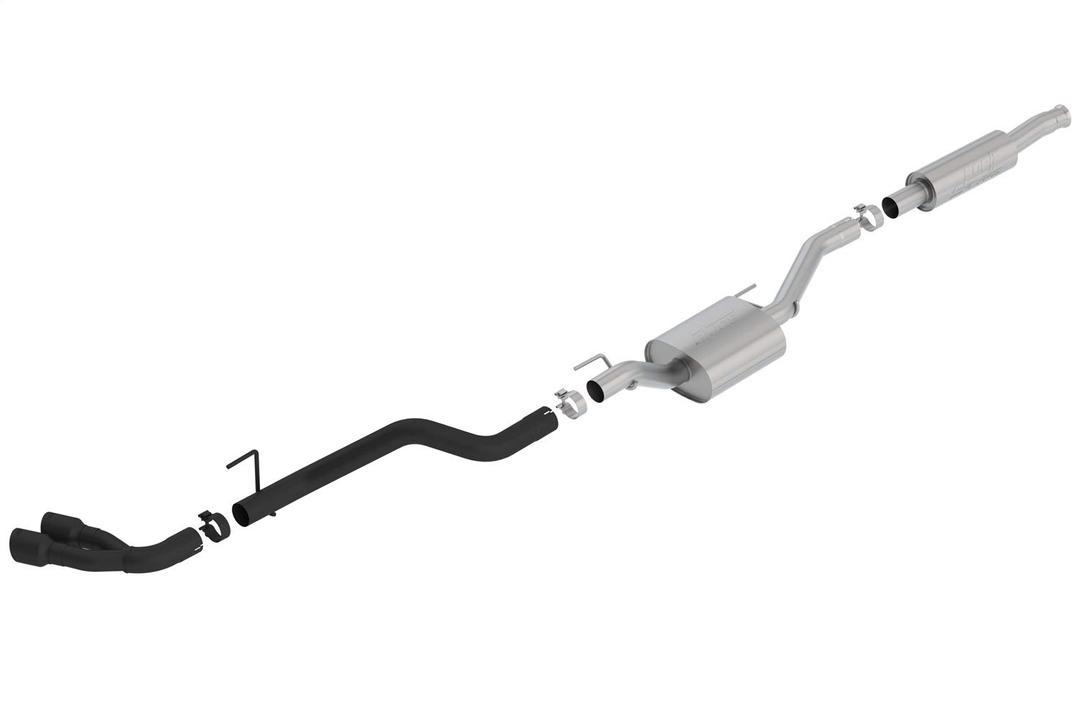 BORLA 140812CB S-Type Cat-Back Exhaust System 2.75 in. Pipe 3.5 in. Tip Dual Round Rolled Angle Cut Ceramic Black Truck Side Exit T-304 Stainless Steel S-Type Cat-Back Exhaust System - The Twister Group Tools product