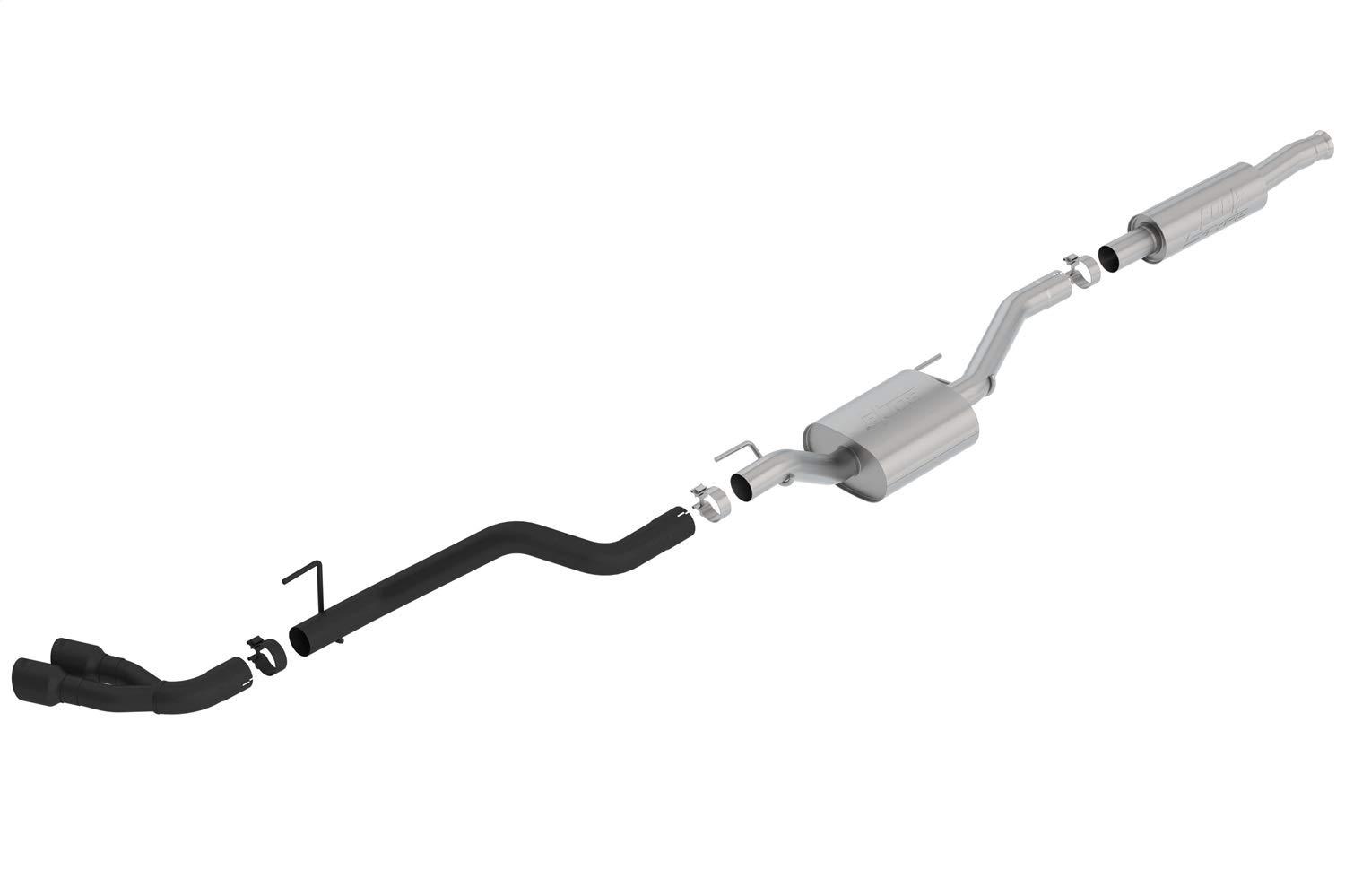 BORLA 140812CB S-Type Cat-Back Exhaust System 2.75 in. Pipe 3.5 in. Tip Dual Round Rolled Angle Cut Ceramic Black Truck Side Exit T-304 Stainless Steel S-Type Cat-Back Exhaust System - High quality product image showing BORLA 140812CB S-Type Cat-Back Exhaust System 2.75 in. Pipe 3.5 in. Tip Dual Round Rolled Angle Cut Ceramic Black Truck Side Exit T-304 Stainless Steel S-Type Cat-Back Exhaust System details and features