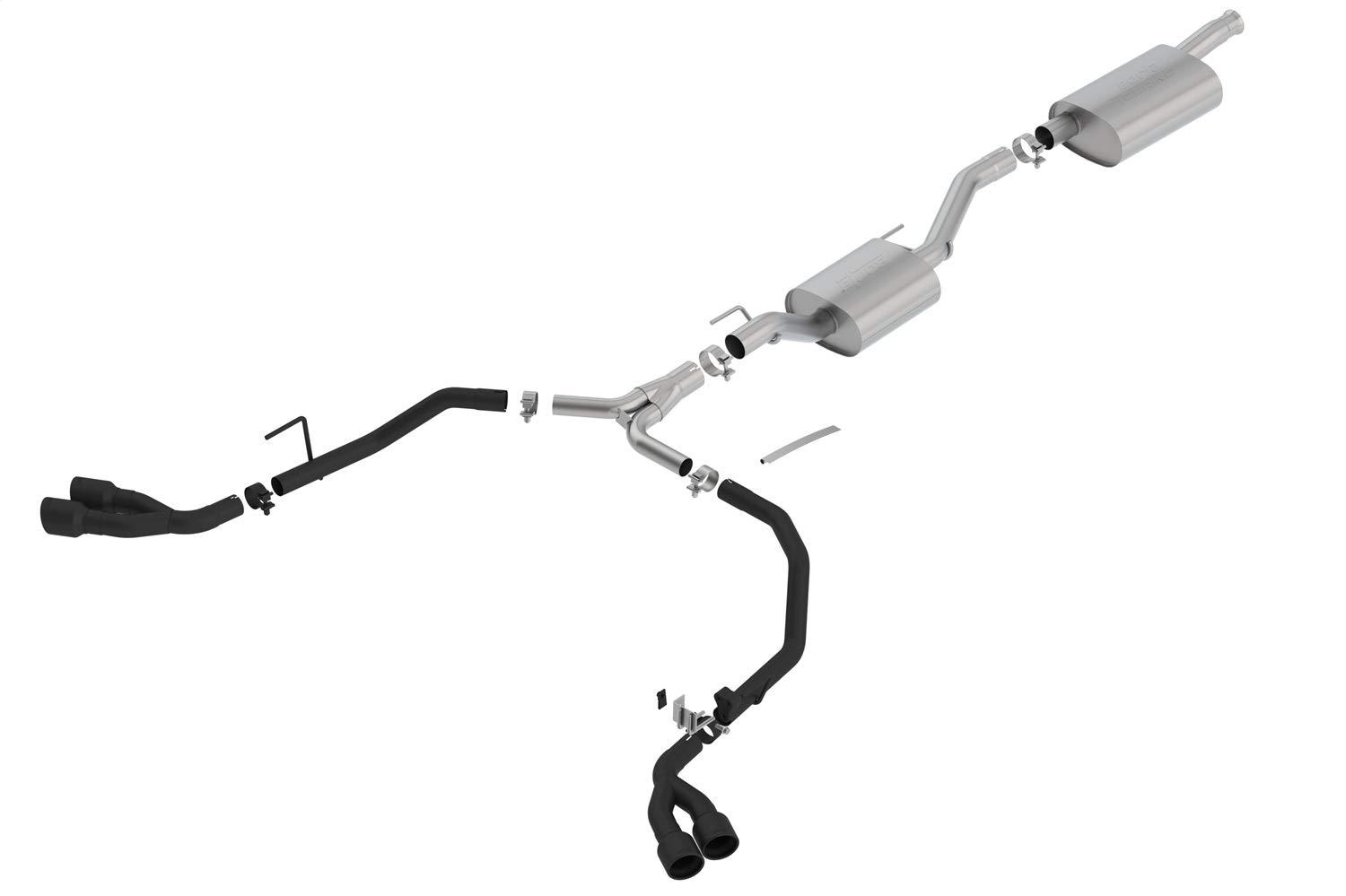 BORLA 140814CB Touring Cat-Back Exhaust System Dual Round Angle Cut 2.75 in Split Into Dual 2 in. Truck Split Side Exit Ceramic Black 3.5 in. Tip T-304 Stainless Steel Touring Cat-Back Exhaust System - High quality product image showing BORLA 140814CB Touring Cat-Back Exhaust System Dual Round Angle Cut 2.75 in Split Into Dual 2 in. Truck Split Side Exit Ceramic Black 3.5 in. Tip T-304 Stainless Steel Touring Cat-Back Exhaust System details and features