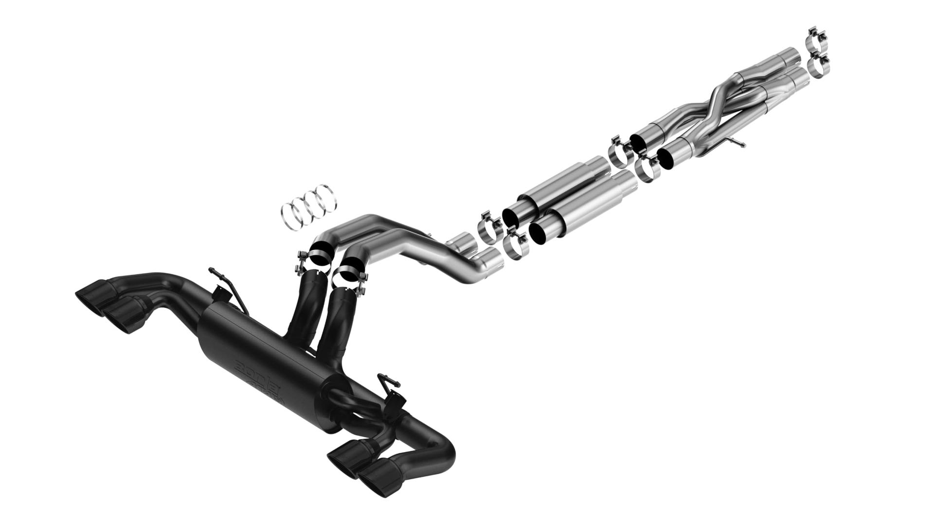 BORLA 140893CB 21-22 Jeep Wrangler Rubicon 392 6.4L V8 AT 4WD 4DR ATAK Cat-Back Exhaust - Coated Black - High quality product image showing BORLA 140893CB 21-22 Jeep Wrangler Rubicon 392 6.4L V8 AT 4WD 4DR ATAK Cat-Back Exhaust - Coated Black details and features