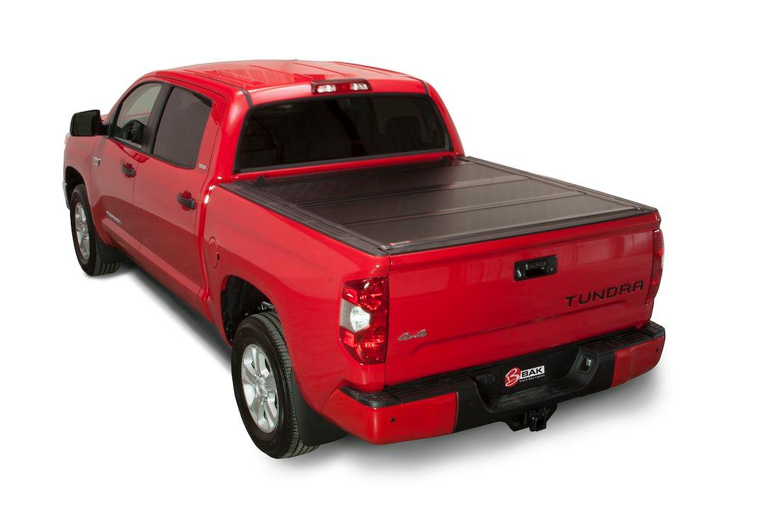 BAK 1126446 BAKFLIP FIBERMAX, Hard Folding; Low Profile; 2 Folds/ 3 Panels; Front Hinge Allows Entire Tonneau To Flip Up When Folded; Gloss Black; Fiberglass Covered Aluminum; Lockable Using Tailgate Handle Lock; Can Be Used With BAK Tool Box - High quality product image showing BAK 1126446 BAKFLIP FIBERMAX, Hard Folding; Low Profile; 2 Folds/ 3 Panels; Front Hinge Allows Entire Tonneau To Flip Up When Folded; Gloss Black; Fiberglass Covered Aluminum; Lockable Using Tailgate Handle Lock; Can Be Used With BAK Tool Box details and features