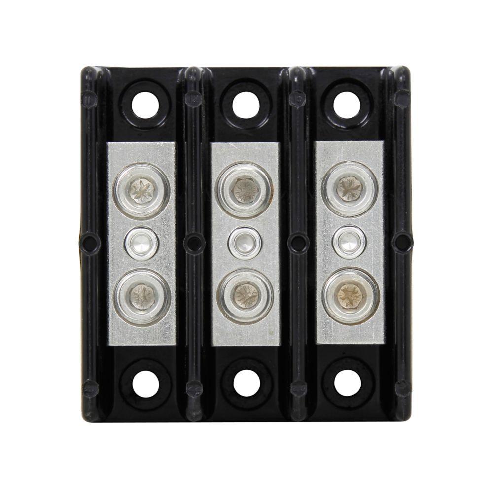 BUSSMANN 16204-3 BUSS POWER BLOCK, Power Splicer Block; 3 Pole; Tin Plated Aluminum Connector; 175 Ampere; 600 Volt AC/ DC; Black; Molded Thermoplastic Base - The Twister Group Tools product
