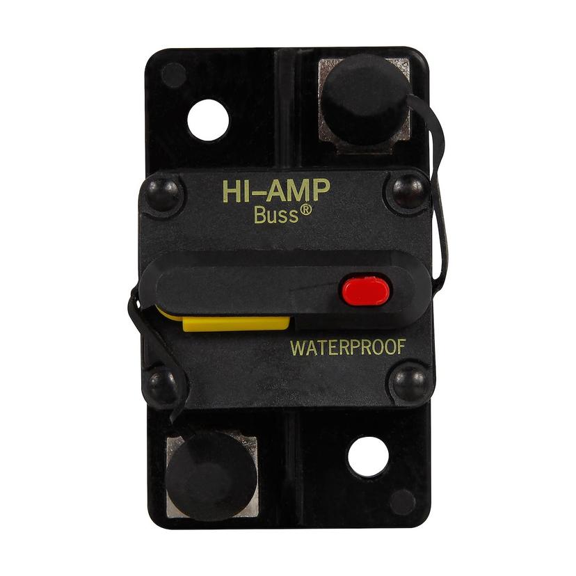 BUSSMANN 285060F-121-1 28X HI-AMP CIRCUIT BREAKER, 60 Ampere; 4 Volt DC; -40 To 85 Degree Celsius Operating Temperature; IP67 Rating; Thermoset Plastic Housing; Manual Reset PTT; Single; With Stud Insulator Cap; SAE J1625/ ABYC E-11