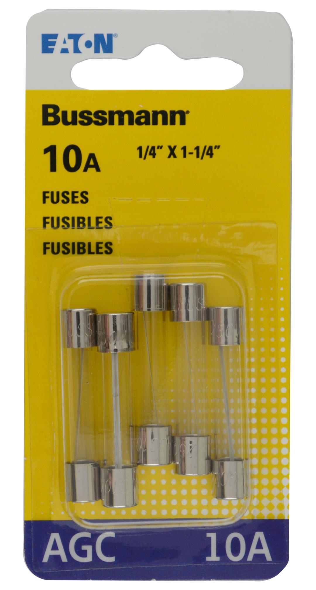 BUSSMANN BPAGC10RP 10 amps AGC Glass Tube Fuse 5 pk - Product image