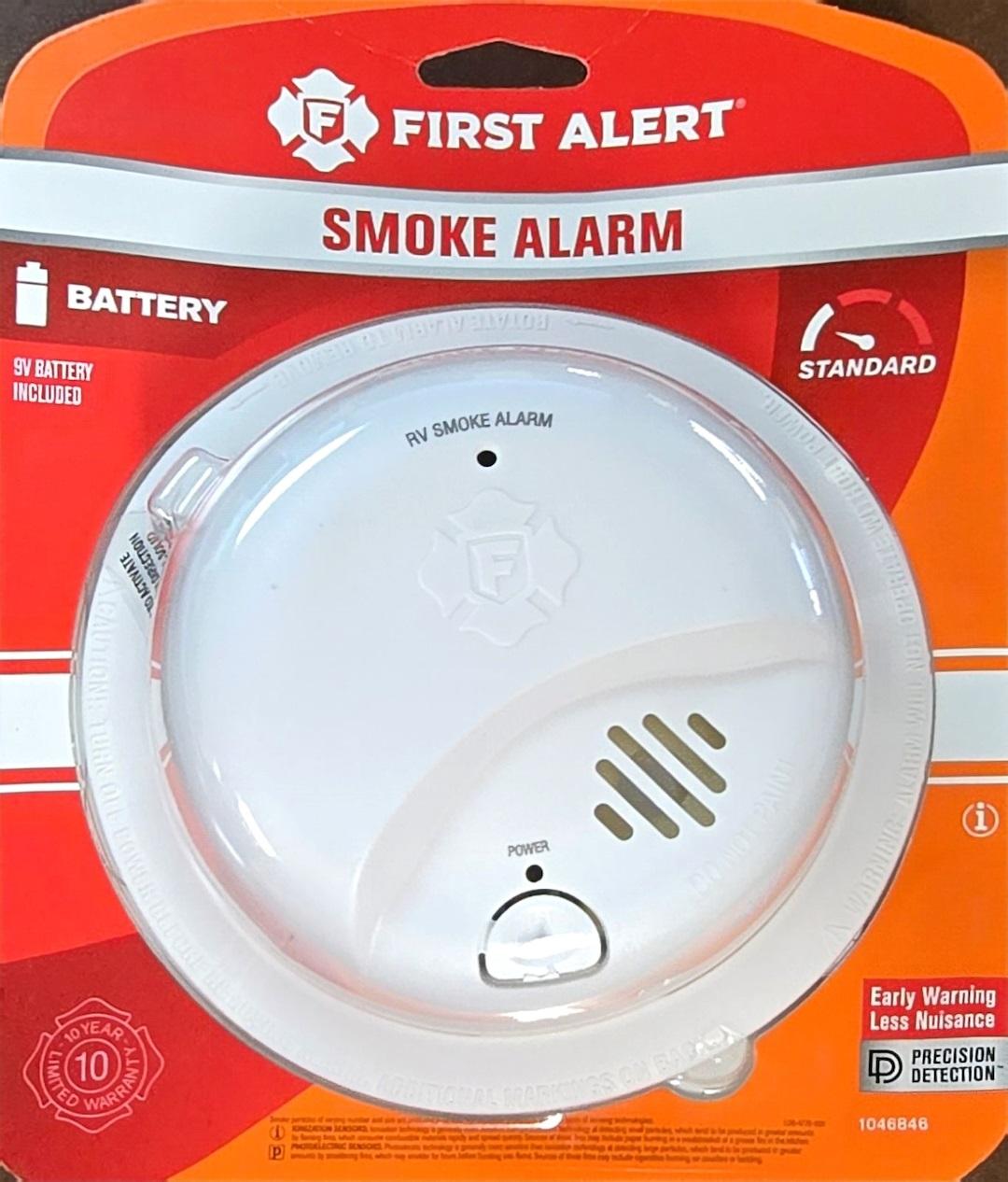 BRK 1046846 BATTERY POWERED SMOKE ALARM WITH RE, 5.4 Inch Diameter x 1.9 Inch Depth; With Test/ Silence Button; Replaceable 9 Volt Battery Powered; Ionization Smoke Sensing Technology; LED And Chirp Low Battery Indicator; RV Approved/ UL 217 Approved - High quality product image showing BRK 1046846 BATTERY POWERED SMOKE ALARM WITH RE, 5.4 Inch Diameter x 1.9 Inch Depth; With Test/ Silence Button; Replaceable 9 Volt Battery Powered; Ionization Smoke Sensing Technology; LED And Chirp Low Battery Indicator; RV Approved/ UL 217 Approved details and features