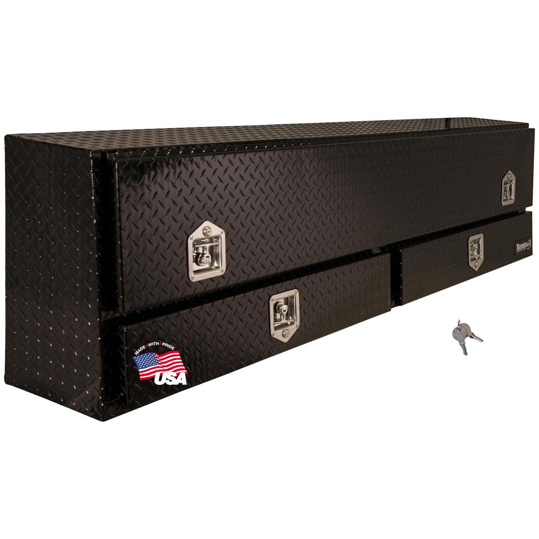 BUYERS PROD 1725651 Black Aluminum Diamond Tread Contractor Truck Box With Lockable T-Handle Latch And Two Lower Drawers, 88 x 21 x 13.5 Inch, Truck Tool Box For Storage And Organization - The Twister Group Tools product
