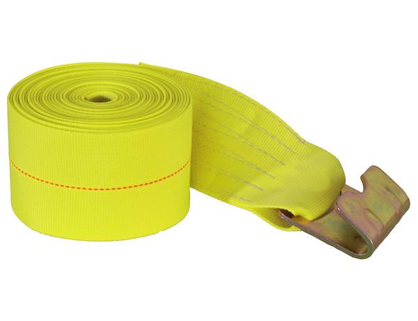 BUYERS PROD 1903070 WINCH STRAP 4X27FT W/FLAT, 4 Inch Width x 27 Foot Length; Rated To 15000 Pounds; Without Sleeve; With Flat Hook; Yellow - The Twister Group Tools product