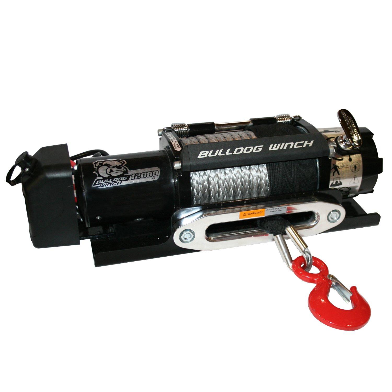 BULLDOG WINCH 10040 Trailer Winch with 100FT Synthetic Rope, CNC Billet Aluminum Hawse Fairlead, Mounting Plate, Low Profile 12000lb - High quality product image showing BULLDOG WINCH 10040 Trailer Winch with 100FT Synthetic Rope, CNC Billet Aluminum Hawse Fairlead, Mounting Plate, Low Profile 12000lb details and features