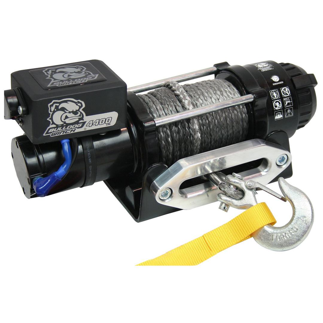 BULLDOG WINCH 15020 Trailer Winch (4400lb Trailer/Utility with 50 Ft. Synthetic Rope, CNC Billet Aluminum Hawse Fairlead, Mounting Plate, Low Profile) - The Twister Group Tools product