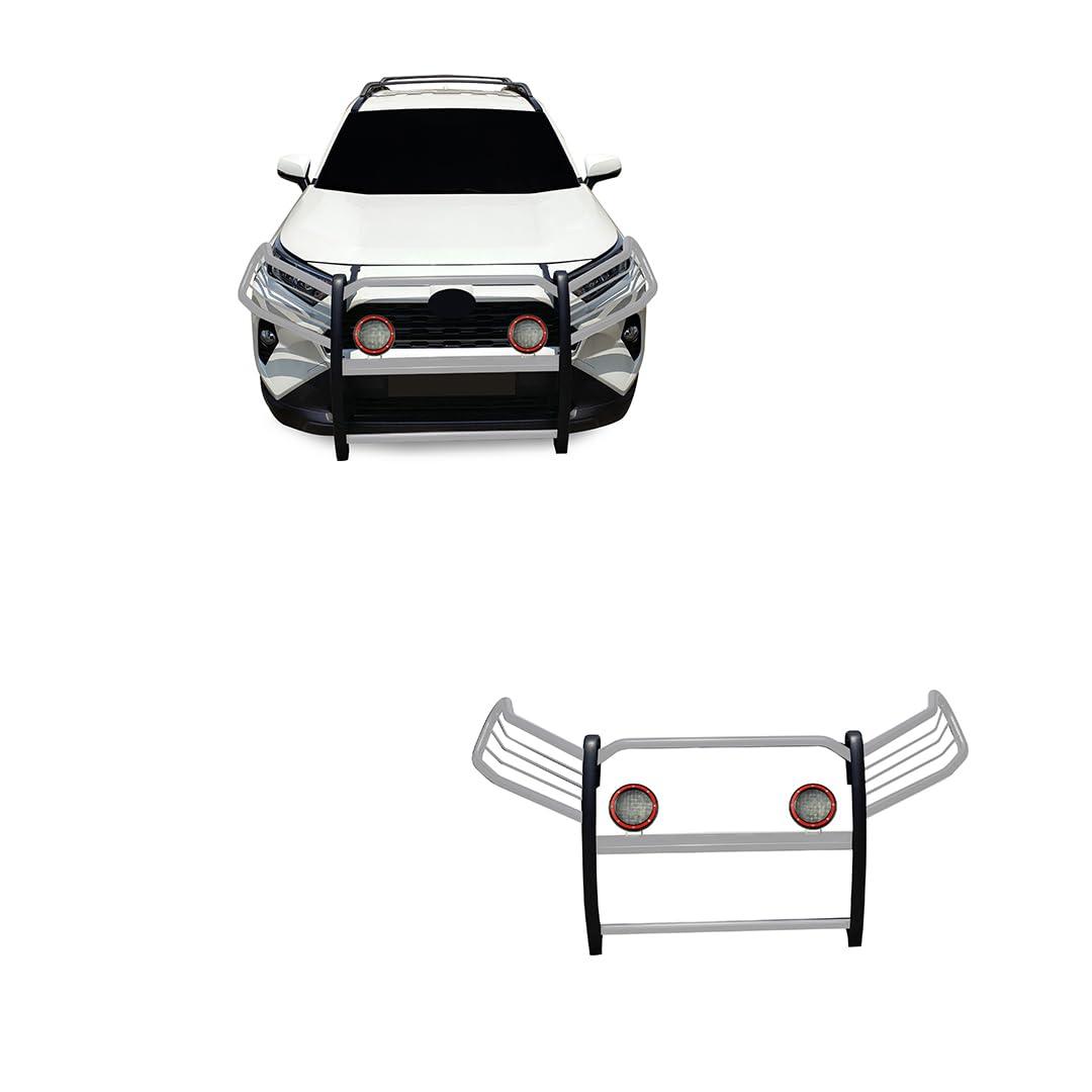 BLACK HORSE 17A093904MSS-PLFR Grille brush Bumper Guard Modular Stainless Steel Come With Pair of 5.3 INCH Dia.LED Lights with Red Trim Rings Compatible with 2019-2024 Toyota RAV4 - The Twister Group Tools product