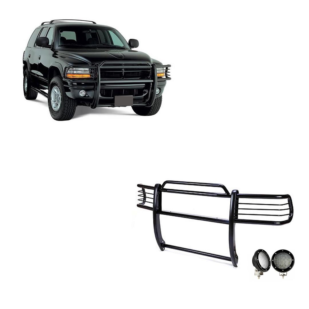 BLACK HORSE 17BH23MA-PLFB Grille brush Bumper Guard Modular Black Come with Pair of 5.3 INCH Dia.LED Lights with Black Trim Rings Compatible with 1997-2004 Dodge Dakota|2000-2003 Dodge Durango - The Twister Group Tools product