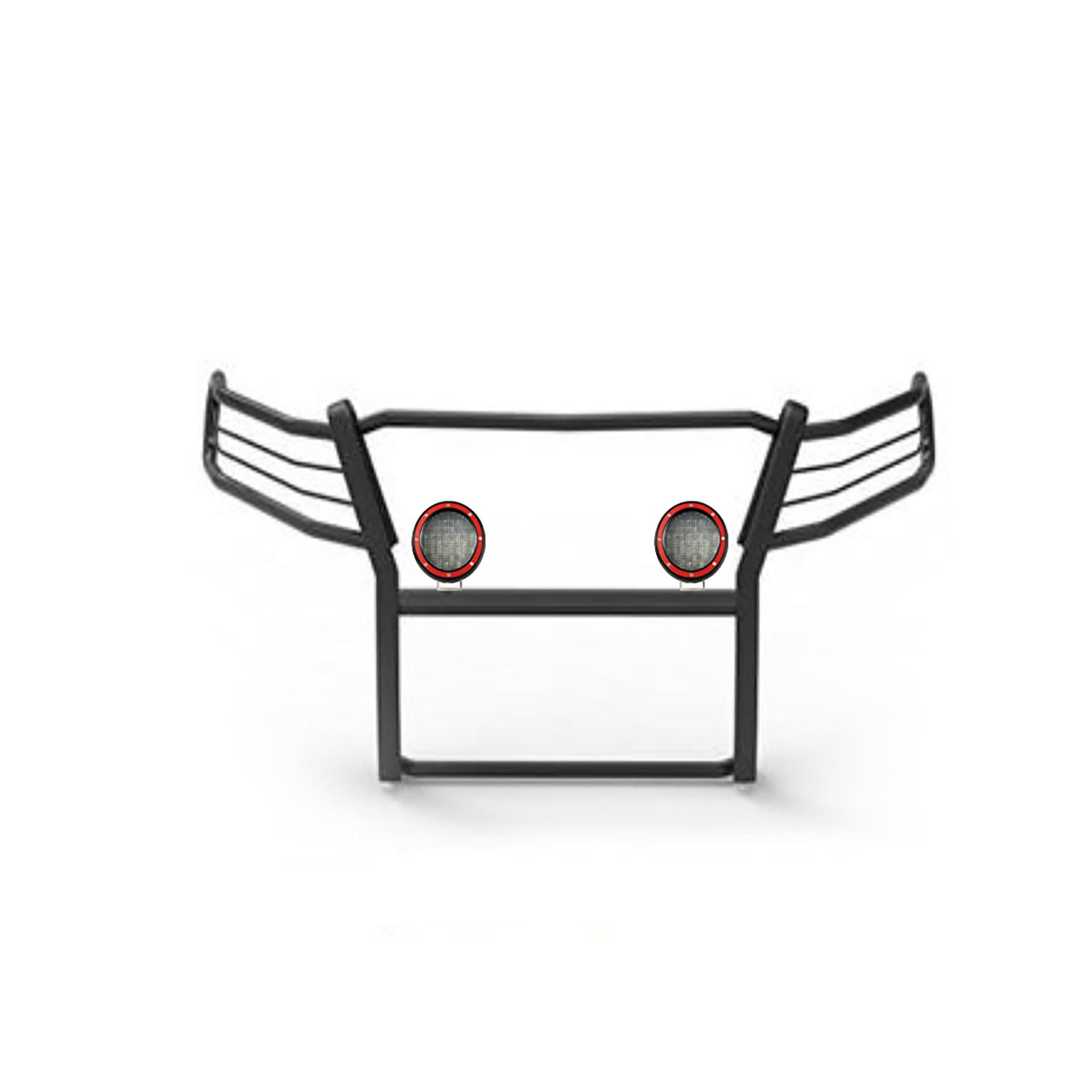 BLACK HORSE 17GC15MA-PLFR Grille brush Bumper Guard Modular Black Come With Pair of 5.3 INCH Dia.LED Lights with Red Trim Rings Compatible with 2015-2022 Colorado/Canyon (Excludes ZR2 submodel) - High quality product image showing BLACK HORSE 17GC15MA-PLFR Grille brush Bumper Guard Modular Black Come With Pair of 5.3 INCH Dia.LED Lights with Red Trim Rings Compatible with 2015-2022 Colorado/Canyon (Excludes ZR2 submodel) details and features