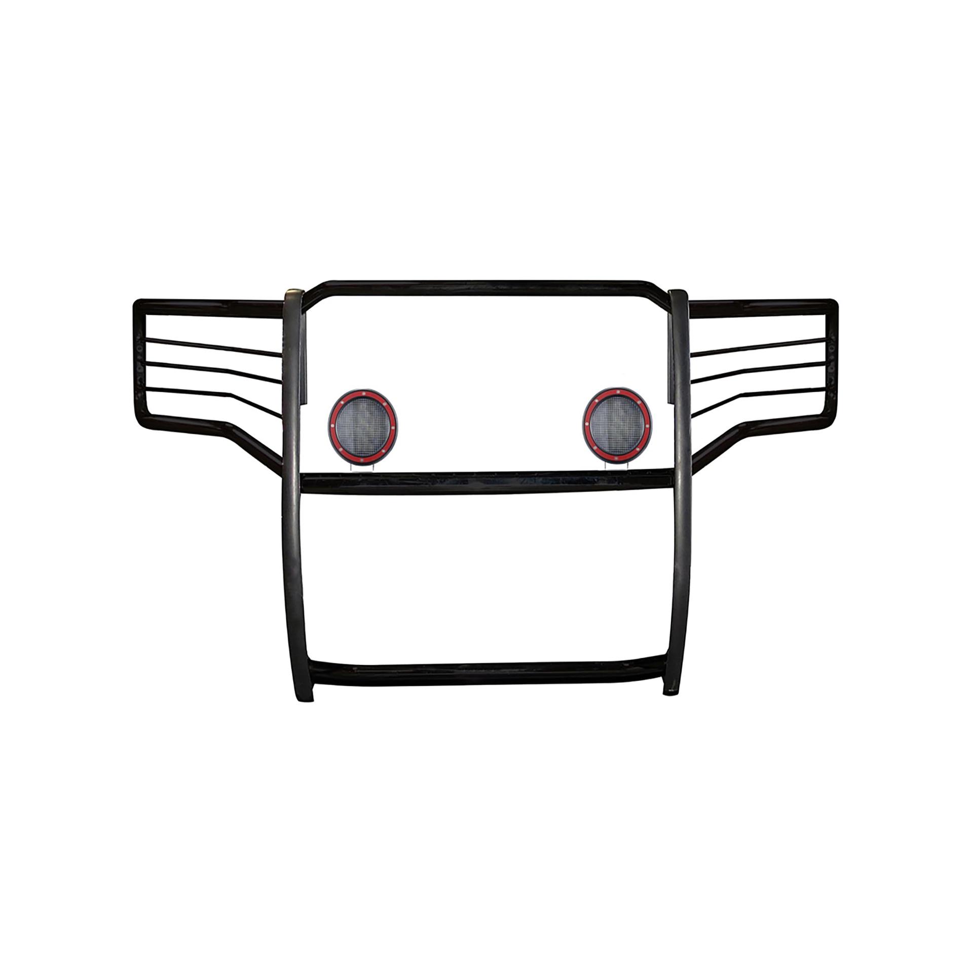 BLACK HORSE 17GS14MA-PLFR Grille brush Bumper Guard Modular Black Come With Pair of 5.3 INCH Dia.LED Lights with Red Trim Rings Compatible with 2015-2019 GMC Sierra 2500 HD|2015-2019 GMC Sierra 3500 HD - High quality product image showing BLACK HORSE 17GS14MA-PLFR Grille brush Bumper Guard Modular Black Come With Pair of 5.3 INCH Dia.LED Lights with Red Trim Rings Compatible with 2015-2019 GMC Sierra 2500 HD|2015-2019 GMC Sierra 3500 HD details and features