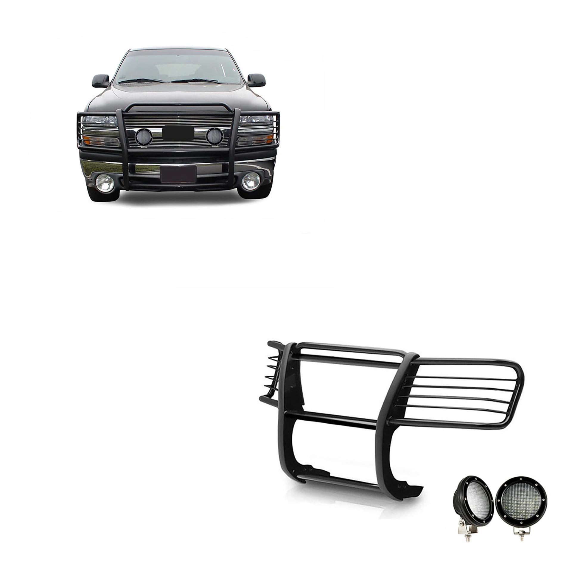 BLACK HORSE 17GT23MA-PLFB Grille brush Bumper Guard Modular Black Come with Pair of 5.3 INCHLED Lights Compatible with 1999-2002 Silverado 1500|2000-2006 Suburban 1500/Tahoe/Yukon/Yukon XL 1500 - High quality product image showing BLACK HORSE 17GT23MA-PLFB Grille brush Bumper Guard Modular Black Come with Pair of 5.3 INCHLED Lights Compatible with 1999-2002 Silverado 1500|2000-2006 Suburban 1500/Tahoe/Yukon/Yukon XL 1500 details and features