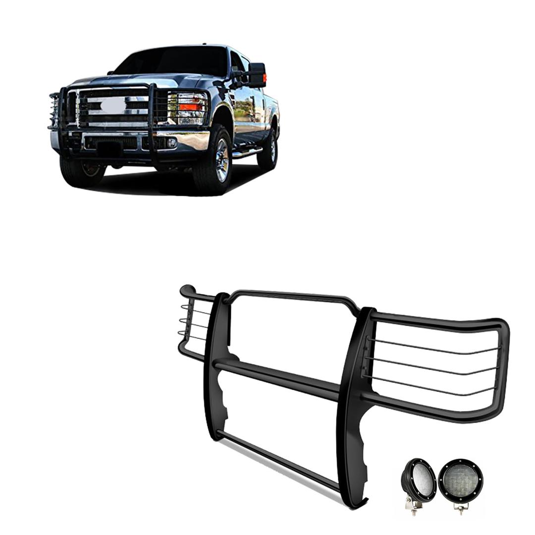 BLACK HORSE 17GT26MA-PLFB Grille brush Bumper Guard Modular Black Come with Pair of 5.3 INCH Dia.LED Lights with Black Trim Rings Compatible with 2011-2014 Silverado 2500 HD|2011-2014 Silverado 3500 HD - The Twister Group Tools product