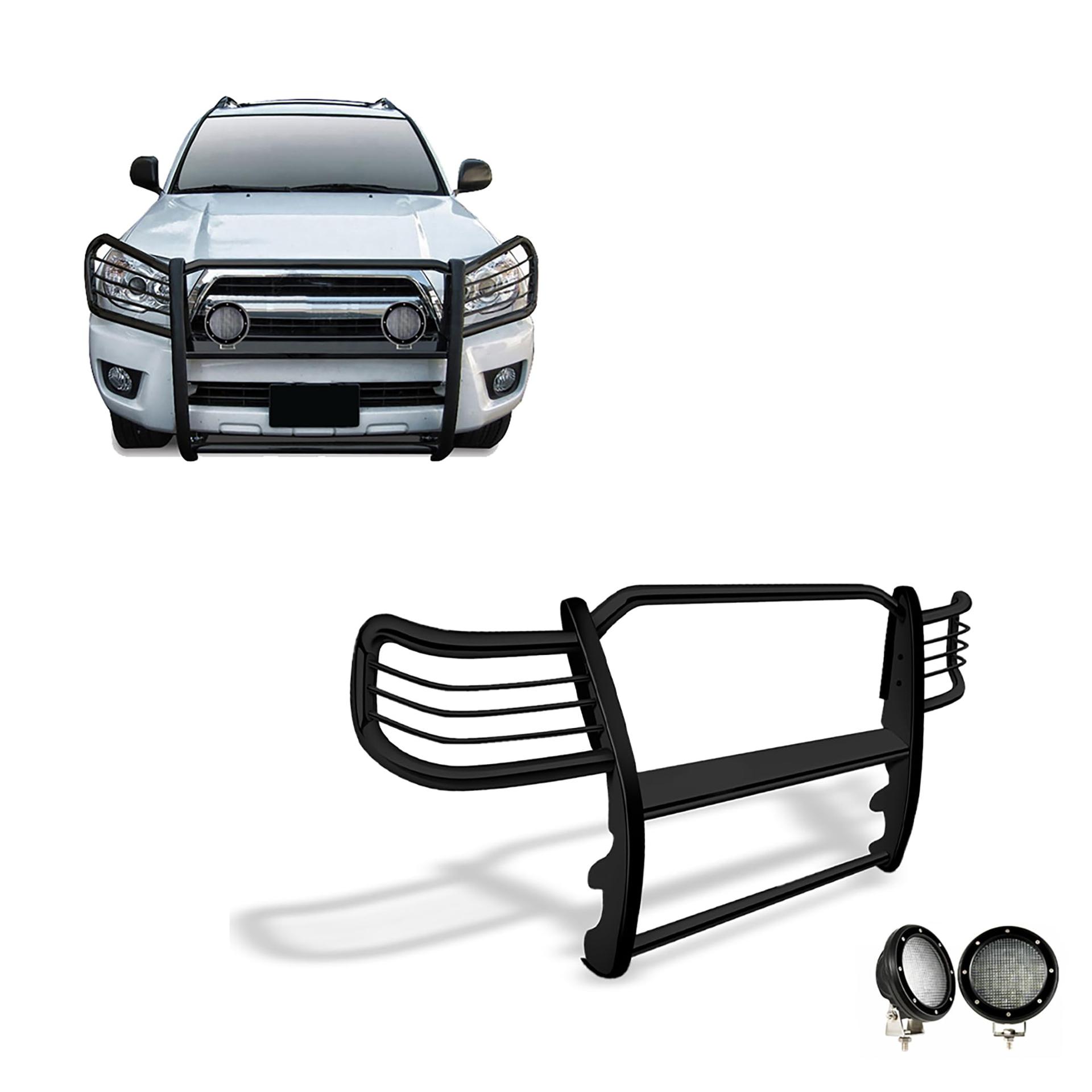 BLACK HORSE 17TU26MA-PLFB Grille brush Bumper Guard Modular Black Come with Pair of 5.3 INCH Dia.LED Lights with Black Trim Rings Compatible with 2003-2009 Lexus GX470|2003-2009 Toyota 4Runner - High quality product image showing BLACK HORSE 17TU26MA-PLFB Grille brush Bumper Guard Modular Black Come with Pair of 5.3 INCH Dia.LED Lights with Black Trim Rings Compatible with 2003-2009 Lexus GX470|2003-2009 Toyota 4Runner details and features