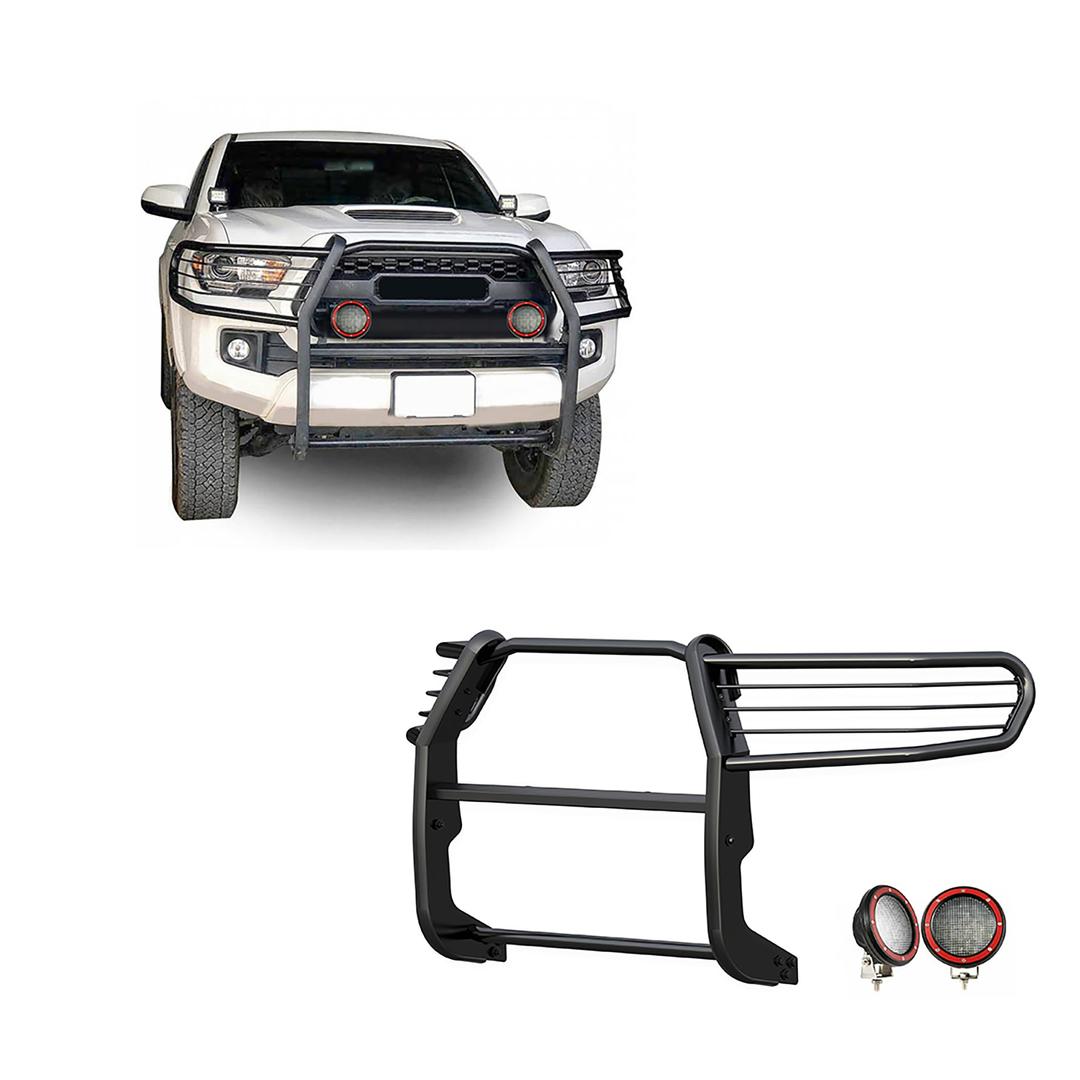 BLACK HORSE 17A096402MA-PLFR Grille brush Bumper Guard Modular Black Come With Pair of 5.3 INCH Dia.LED Lights with Red Trim Rings Compatible with 2016-2023 Toyota Tacoma - The Twister Group Tools product