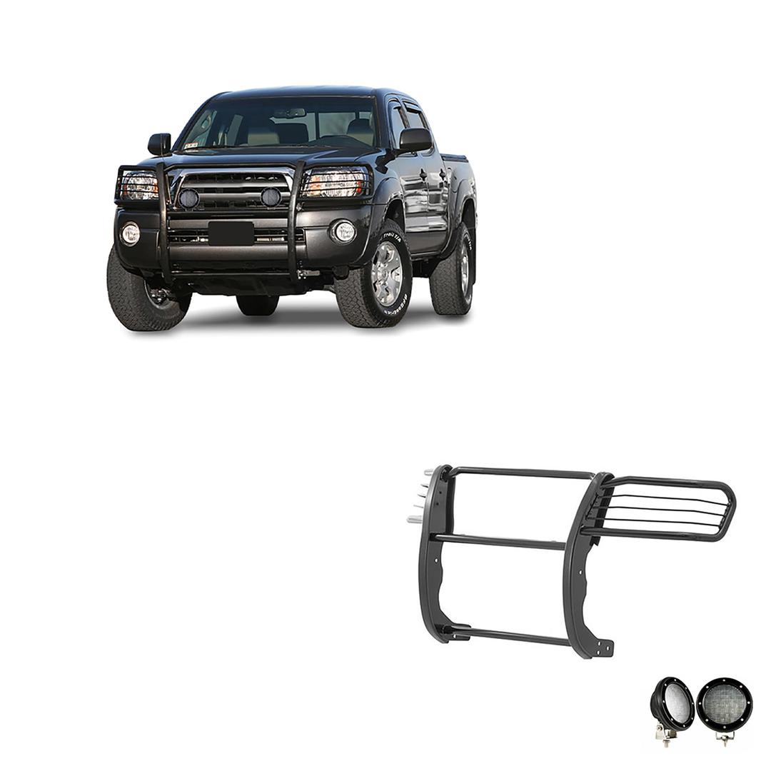 BLACK HORSE 17A096400MA-PLFB Grille brush Bumper Guard Modular Black Come with Pair of 5.3 INCH Dia.LED Lights with Black Trim Rings Compatible with 2005-2015 Toyota Tacoma - The Twister Group Tools product