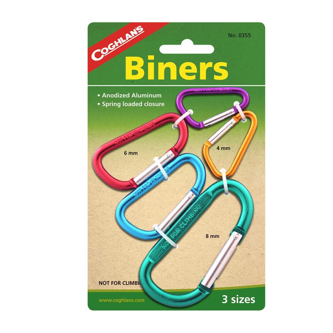 COGHLANS 0355 Carabiner; Straight Gate; D Shape; Two 4 Millimeter/ Two 6 Millimeter/ 8 Millimeter Link Diameter; Assorted Colors; Anodized Aluminum (5 units per pack) - Product image