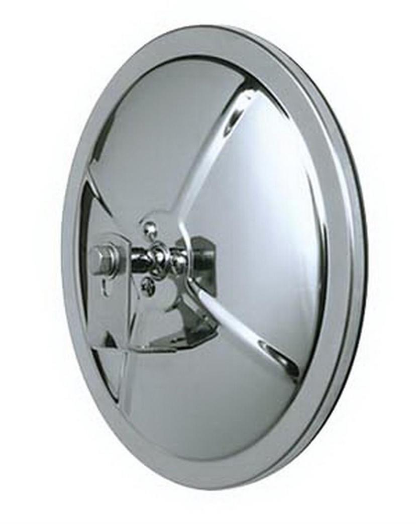 CIPA 48602 Exterior Mirror; Hot Spot; Blind Spot Mirror; Single; Stainless Steel; Manual; With Brackets; 6 Inch Round Clamp-On