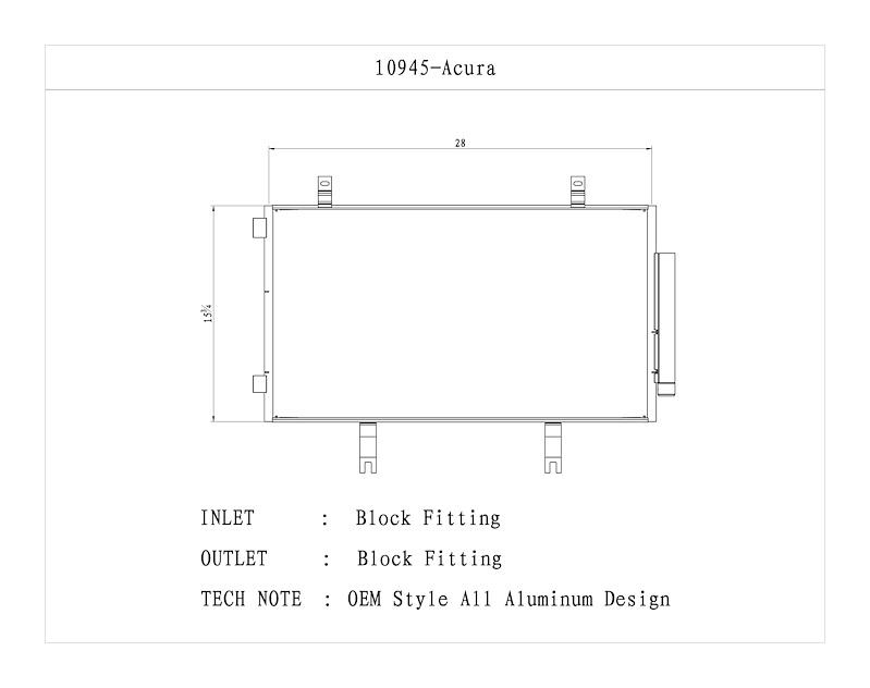 CSF 10945 Air Conditioner Condenser; OE Replacement; 28 Inch Length x 15-1/5 Inch Width x 1/2 Inch Thick Core Dimensions; Parallel Flow; Aluminum; Block Fitting Inlet/ Outlet - High quality product image showing CSF 10945 Air Conditioner Condenser; OE Replacement; 28 Inch Length x 15-1/5 Inch Width x 1/2 Inch Thick Core Dimensions; Parallel Flow; Aluminum; Block Fitting Inlet/ Outlet details and features