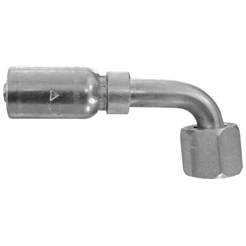 DAYCO 108602 Hose End Fitting; Hydraulic Permanent Crimp; 90 Degree Bent Tube Female Swivel 37 Degree Flare (JIC); 1/4 Inch Hose Inside Diameter; 9/16-18 Thread; 3.25 Inch Overall Length; Single