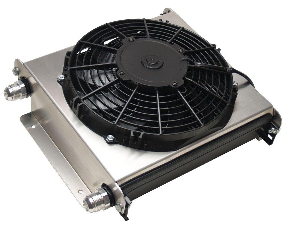 DERALE 15875 Fluid Cooler; Hyper-Cool; For Engine Oil/ Transmission Fluid; 13 Inch Width X 14-7/8 Inch Height X 5-5/8 Inch Depth; AN Fitting; -10 AN Inlet; -10 AN Outlet; With 800 Cubic Feet Per Minute Electric Fan - The Twister Group Tools product